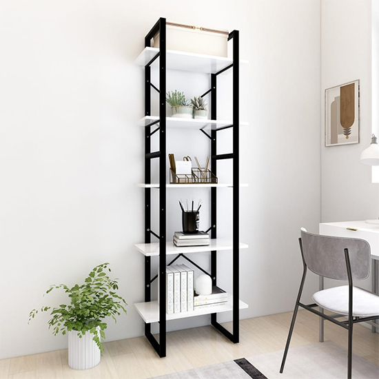 Emlen 60cm Wooden 5 Tier Bookcase In White