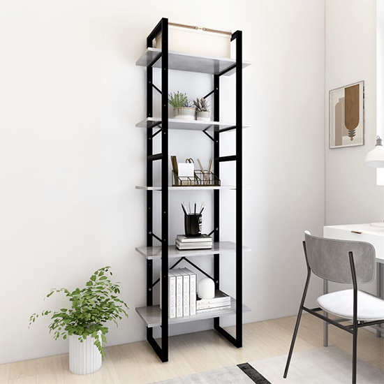 Emlen 60cm Wooden 5 Tier Bookcase In Concrete Effect