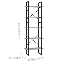 Emlen 60cm Wooden 5 Tier Bookcase In Concrete Effect