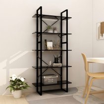 Emlen 80cm Wooden 5 Tier Bookcase In Black