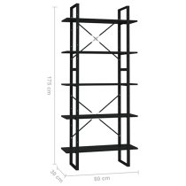 Emlen 80cm Wooden 5 Tier Bookcase In Black