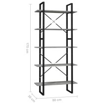 Emlen 80cm Wooden 5 Tier Bookcase In Concrete Effect