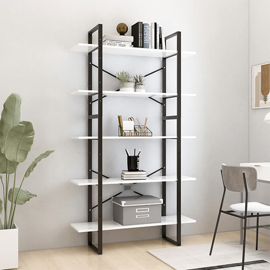 Emlen 100cm Wooden 5 Tier Bookcase In White