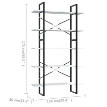 Emlen 100cm Wooden 5 Tier Bookcase In White