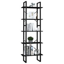 Emlen Medium Solid Pinewood 5 Tier Bookcase In Black