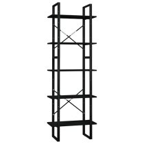 Emlen Medium Solid Pinewood 5 Tier Bookcase In Black