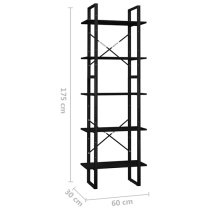 Emlen Medium Solid Pinewood 5 Tier Bookcase In Black