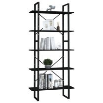 Emlen Large Solid Pinewood 5 Tier Bookcase In Black