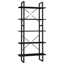 Emlen Large Solid Pinewood 5 Tier Bookcase In Black