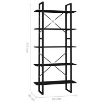 Emlen Large Solid Pinewood 5 Tier Bookcase In Black