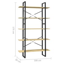 Emlen Extra Large Solid Pinewood 5 Tier Bookcase In Natural