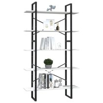 Emlen Extra Large Solid Pinewood 5 Tier Bookcase In White