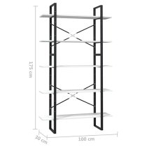 Emlen Extra Large Solid Pinewood 5 Tier Bookcase In White