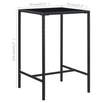 Selah 70cm Glass Top Bar Table With Poly Rattan Frame In Black