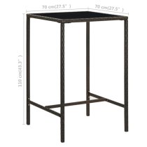 Selah 70cm Glass Top Bar Table With Poly Rattan Frame In Brown