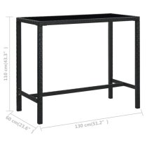 Selah 130cm Glass Top Bar Table With Poly Rattan Frame In Black