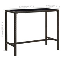 Selah 130cm Glass Top Bar Table With Poly Rattan Frame In Brown