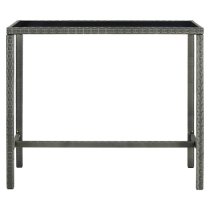 Selah 130cm Glass Top Bar Table With Poly Rattan Frame In Grey