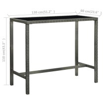 Selah 130cm Glass Top Bar Table With Poly Rattan Frame In Grey