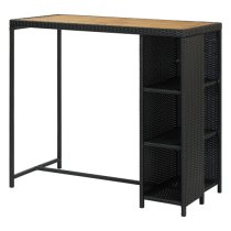 Selah Poly Rattan Bar Table With Storage Rack In Oak And Black