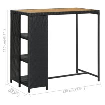 Selah Poly Rattan Bar Table With Storage Rack In Oak And Black