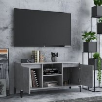 Usra Wooden TV Stand With 2 Doors And Shelf In Concrete Effect