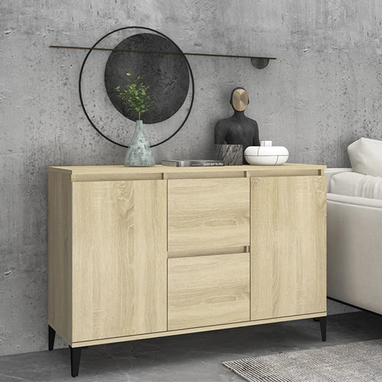 Sanaa Wooden Sideboard With 2 Doors 2 Drawers In Sonoma Oak