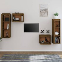 Kacela Solid Pinewood Entertainment Unit In Honey Brown