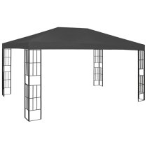 Piav Large Fabric Gazebo In Anthracite With LED String Lights