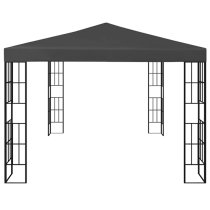 Piav Large Fabric Gazebo In Anthracite With LED String Lights