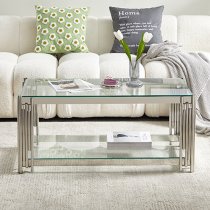 Vasari Clear Glass Coffee Table With Stainless Steel Frame