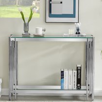 Vasari Clear Glass Console Table With Stainless Steel Frame