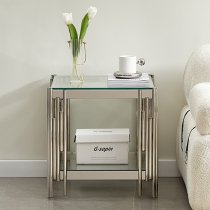 Vasari Clear Glass Lamp Table With Stainless Steel Frame