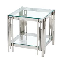 Vasari Clear Glass Lamp Table With Stainless Steel Frame