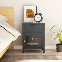 Utara Steel Bedside Cabinet With 1 Door 1 Drawer In Anthracite