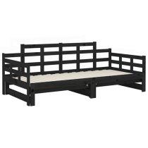 Elstan Solid Pine Wood Pull-out Single Day Bed In Black