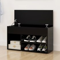 Seim Wooden Shoe Storage Bench With 2 Shelves In Black