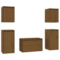 Akiva Wall Hung Solid Pinewood Entertainment Unit In Honey Brown