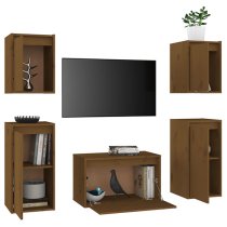 Akiva Wall Hung Solid Pinewood Entertainment Unit In Honey Brown