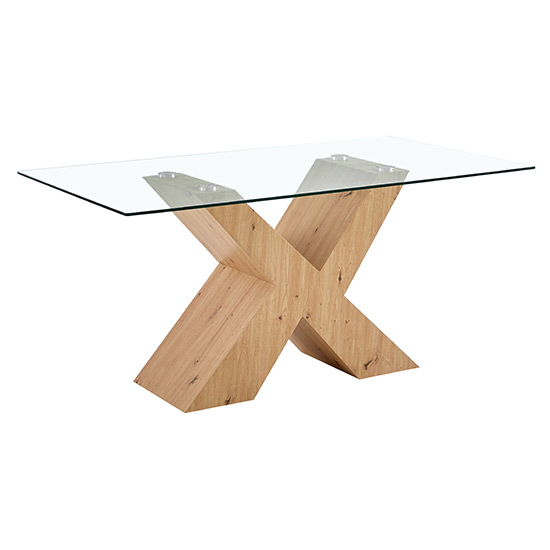 Zanti Clear Glass Dining Table With Oak Wooden Base