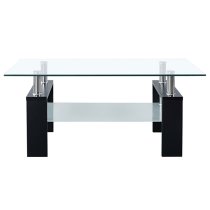 Aleron Clear Glass Coffee Table With Black Wooden Legs