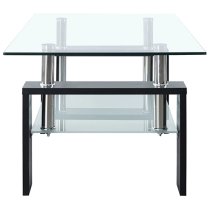 Aleron Clear Glass Coffee Table With Black Wooden Legs