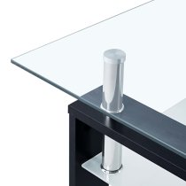 Aleron Clear Glass Coffee Table With Black Wooden Legs