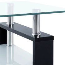 Aleron Clear Glass Coffee Table With Black Wooden Legs