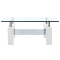 Aleron Clear Glass Coffee Table With White Wooden Legs