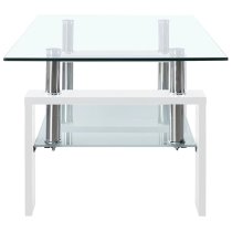 Aleron Clear Glass Coffee Table With White Wooden Legs