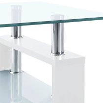 Aleron Clear Glass Coffee Table With White Wooden Legs