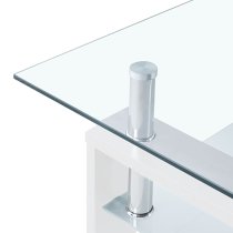 Aleron Clear Glass Coffee Table With White Wooden Legs