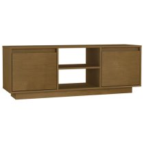 Eurus Solid Pinewood TV Stand With 2 Doors In Honey Brown