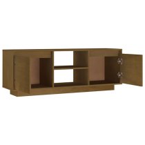 Eurus Solid Pinewood TV Stand With 2 Doors In Honey Brown